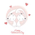 Two cats in love, happy Valentine's day