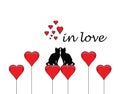 Two cats in love with heart and in love word Royalty Free Stock Photo