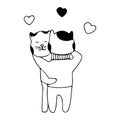 Two cats in love hug doodle icon. Cute pets vector art Royalty Free Stock Photo