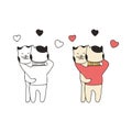 Two cats in love hug doodle icon. Cute pets vector art Royalty Free Stock Photo