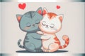 Two cats in love hugging, Valentine's Day card. AI generated.