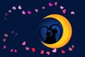 Two cats in love on the moon