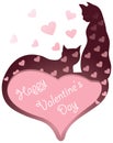Two Cats In Love Sit On A Pink Heart. Valentines Day. Vector