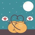 Two cats in love watching the moon. cute romanitc cartoon vector illustration Royalty Free Stock Photo