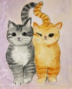Two cats orange and grey painting