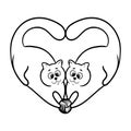 Two cats playing with a ball of thread and forming the shape of a heart. Vector illustration for valentine day Royalty Free Stock Photo