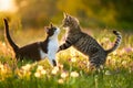 Two cats playing in the garden in summer Royalty Free Stock Photo
