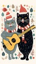 Two cats playing guitar in winter, AI Royalty Free Stock Photo