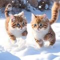 Two cats playing in the snow. Royalty Free Stock Photo