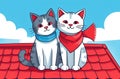 Two cats with a scarf on the neck are sitting on the roof at daytime Royalty Free Stock Photo