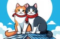 Two cats with a scarf on the neck are sitting on the roof at daytime Royalty Free Stock Photo