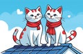 Two cats with a scarf on the neck are sitting on the roof at daytime Royalty Free Stock Photo