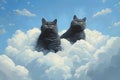 two cats are sitting on a cloud in the sky