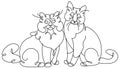 Two cats sitting. Line art silhouettes.