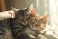 Two cats snuggling together. Two adorable kittens sleeping together close up. Generative AI Royalty Free Stock Photo