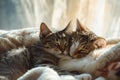 Two cats snuggling together. Two adorable kittens sleeping together close up. Generative AI Royalty Free Stock Photo