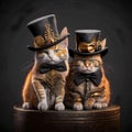 two cats wearing black top hats and tails with blue eyes Royalty Free Stock Photo