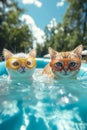 Two cats wearing goggles in a swimming pool Royalty Free Stock Photo