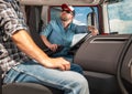 Two Caucasian Truckers International Haul Team Royalty Free Stock Photo