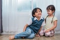 Two Caucasians brother and sister portrait. Children and kids co Royalty Free Stock Photo