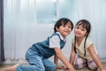 Two Caucasians brother and sister portrait. Children and kids co Royalty Free Stock Photo