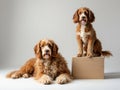 Two cavapoo dogs posing on white background Royalty Free Stock Photo