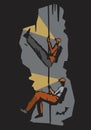 Two cavers on a rope cartoon. Royalty Free Stock Photo