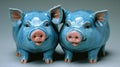 Two ceramic blue pigs with pink noses and big eyes, AI Royalty Free Stock Photo