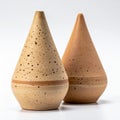 Two Ceramic Cone Shaped Vases with Brown and Speckled Glazes on White Royalty Free Stock Photo
