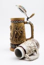 Two ceramic german beer mugs on a white background Royalty Free Stock Photo
