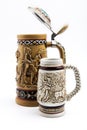 Two ceramic german beer mugs on a white background Royalty Free Stock Photo