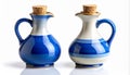 Two Ceramic Oil Bottles with Cork Stoppers on White Background Royalty Free Stock Photo