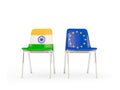 Two chairs with flags of India and european union