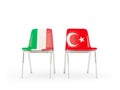 Two chairs with flags of Italy and turkey