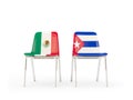 Two chairs with flags of Mexico and cuba isolated on white