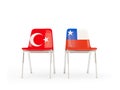 Two chairs with flags of Turkey and chile isolated on white