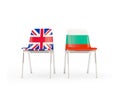 Two chairs with flags of United Kingdom and bulgaria isolated on white