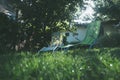 Two chairs in green garden terrace. relax zone