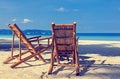 Two chairs on sand beach in Boracay, Philippines Royalty Free Stock Photo