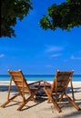 Two chairs on sand beach in Boracay, Philippines Royalty Free Stock Photo