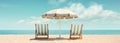 two chairs sit on the beach and have umbrellas on the top Royalty Free Stock Photo