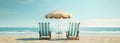 two chairs sit on the beach and have umbrellas on the top Royalty Free Stock Photo