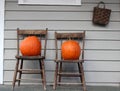 Two chairs and two fall pumpkins Royalty Free Stock Photo