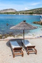 Two Chairs Under Parasol In Beach - Albania Royalty Free Stock Photo