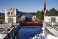 Two-chamber lock No. 8, Ship in the upper chamber Royalty Free Stock Photo