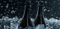 two champagne bottles nestled in an ice bucket, glistening droplets of condensation on the bottles Royalty Free Stock Photo