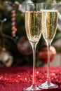 Two Champagne Flutes on Christmas Background Royalty Free Stock Photo