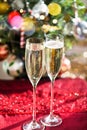 Two Champagne Flutes on Christmas Background Royalty Free Stock Photo