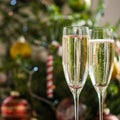 Two Champagne Flutes on Christmas Background Royalty Free Stock Photo