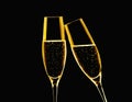 Two champagne glasses on black background